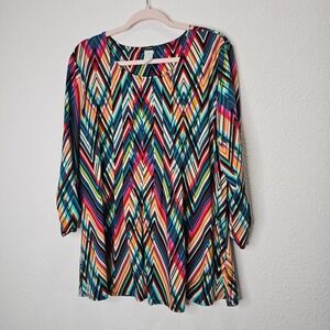 Cocomo Shirt Women's Multicolor Chevron Kaleidoscope Rainbow Tunic Top Size L